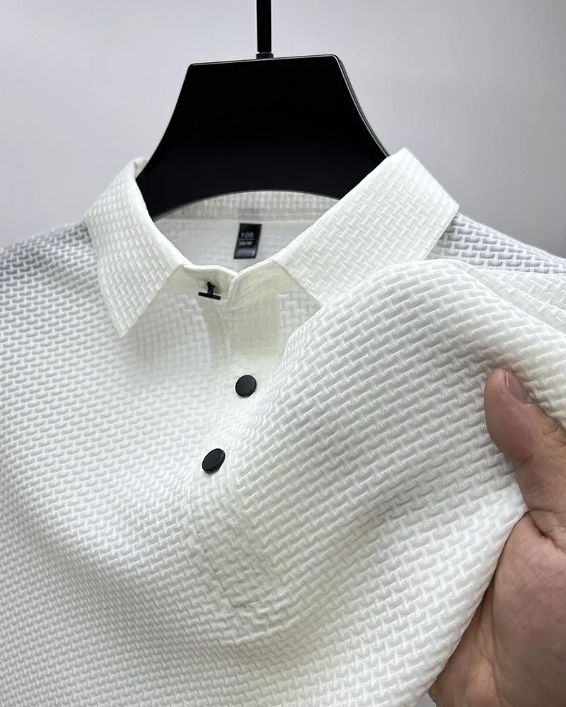 Mesh Ice Silk Short Sleeve T-Shirt – Breathable Summer Men's Clothing, Loose Fit, Business Casual Style