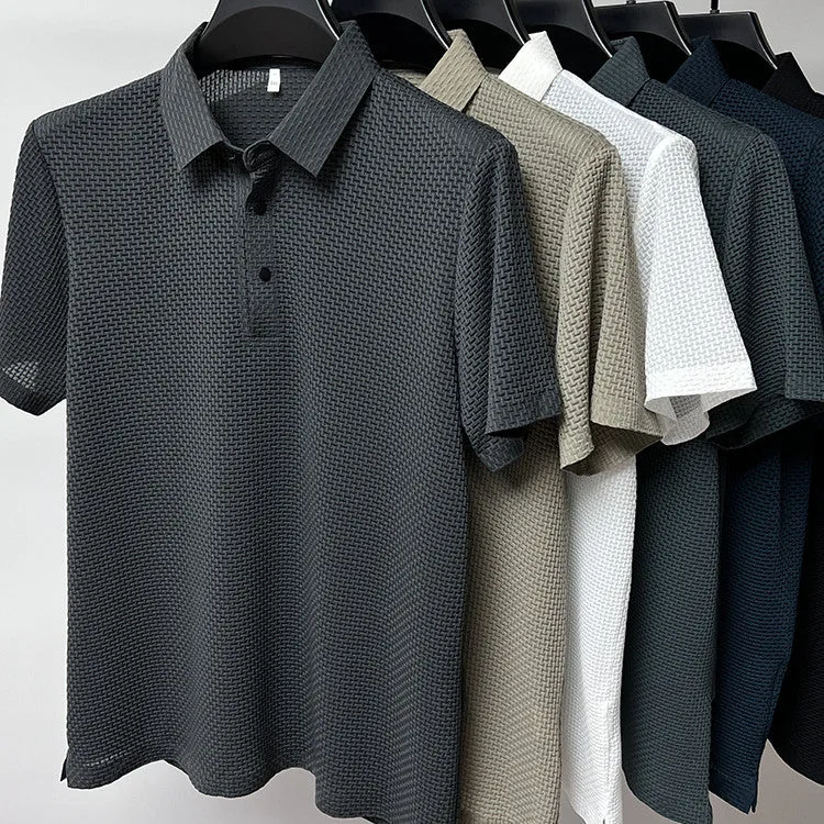 Mesh Ice Silk Short Sleeve T-Shirt – Breathable Summer Men's Clothing, Loose Fit, Business Casual Style