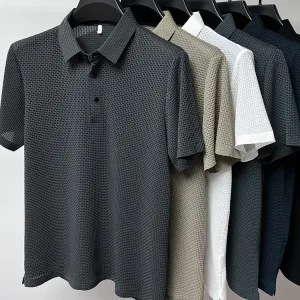 Mesh Ice Silk Short Sleeve T-Shirt – Breathable Summer Men's Clothing, Loose Fit, Business Casual Style