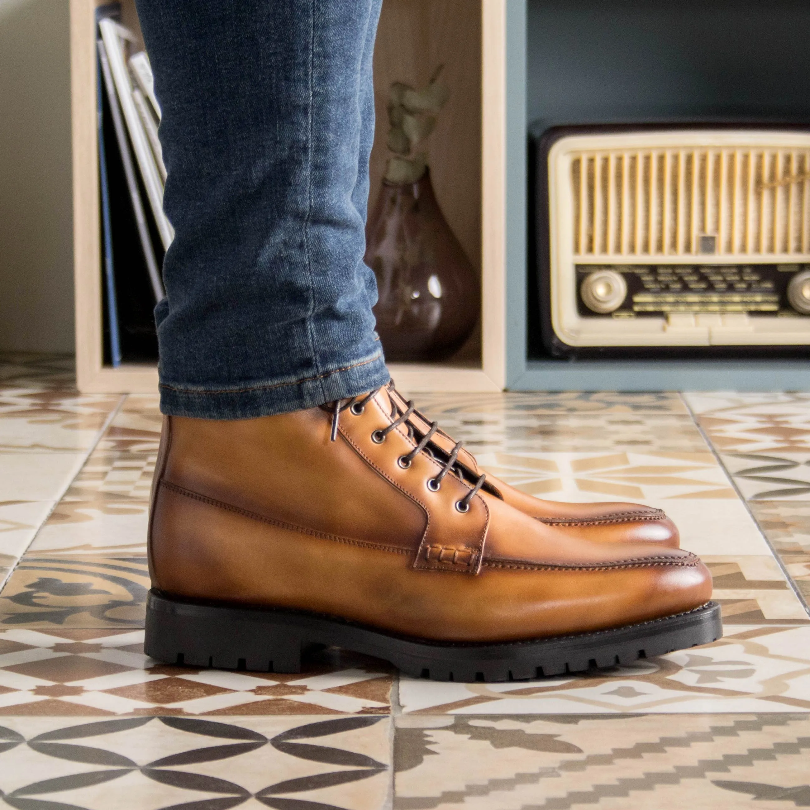 Moc Toe Boot in Cognac Coloured Leather