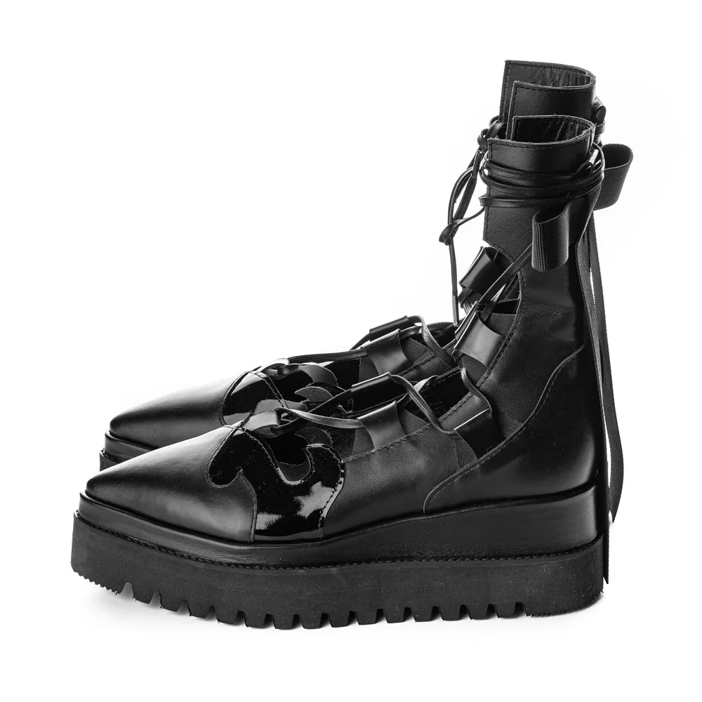 My Romantic Way black leather booties