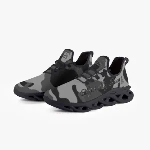 Officially Sexy Grey Army Camouflage Collection Bounce Mesh Knit Sneakers - Black