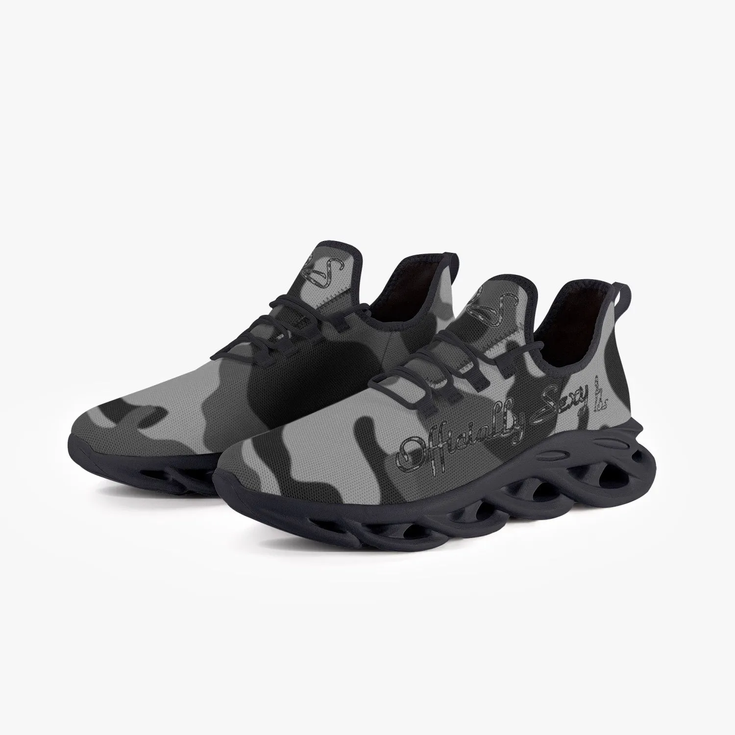 Officially Sexy Grey Army Camouflage Collection Bounce Mesh Knit Sneakers - Black