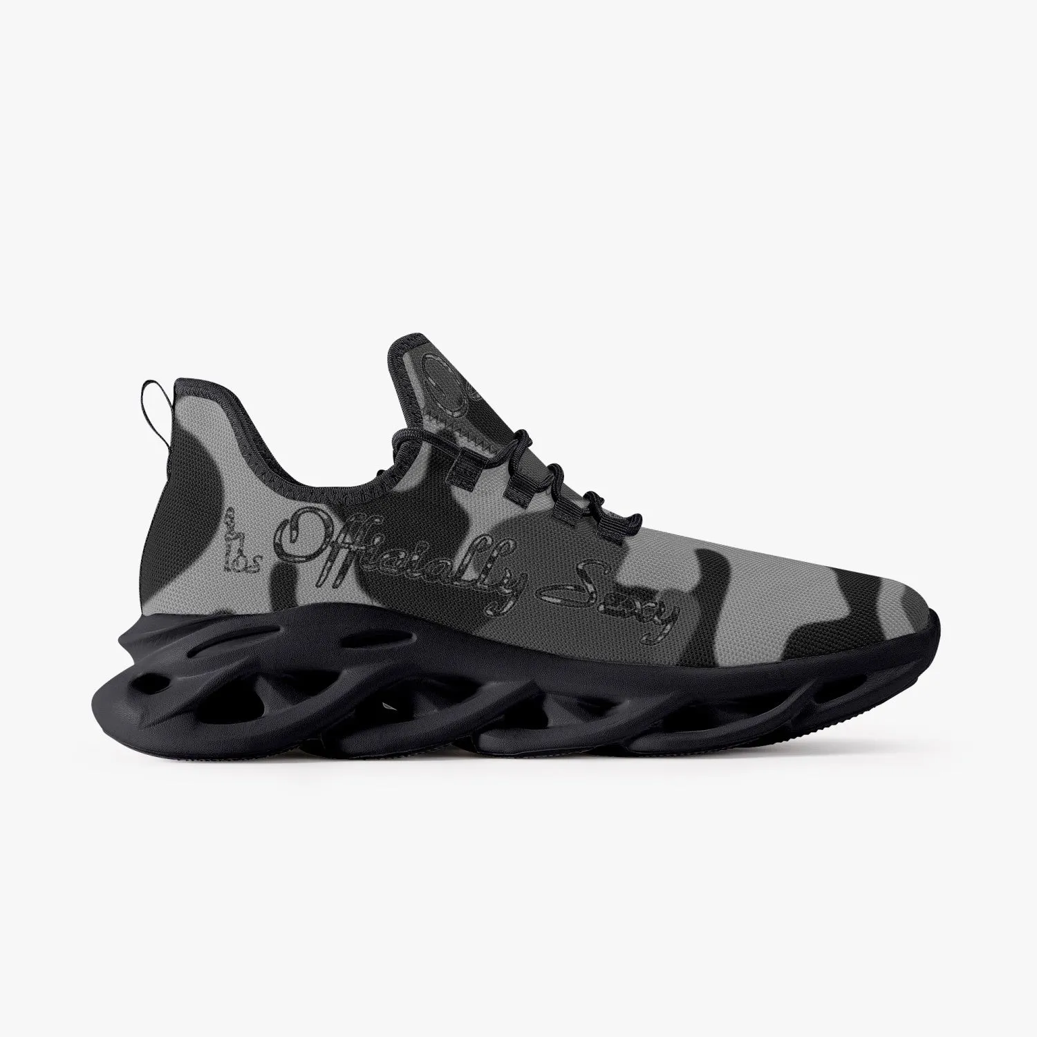 Officially Sexy Grey Army Camouflage Collection Bounce Mesh Knit Sneakers - Black