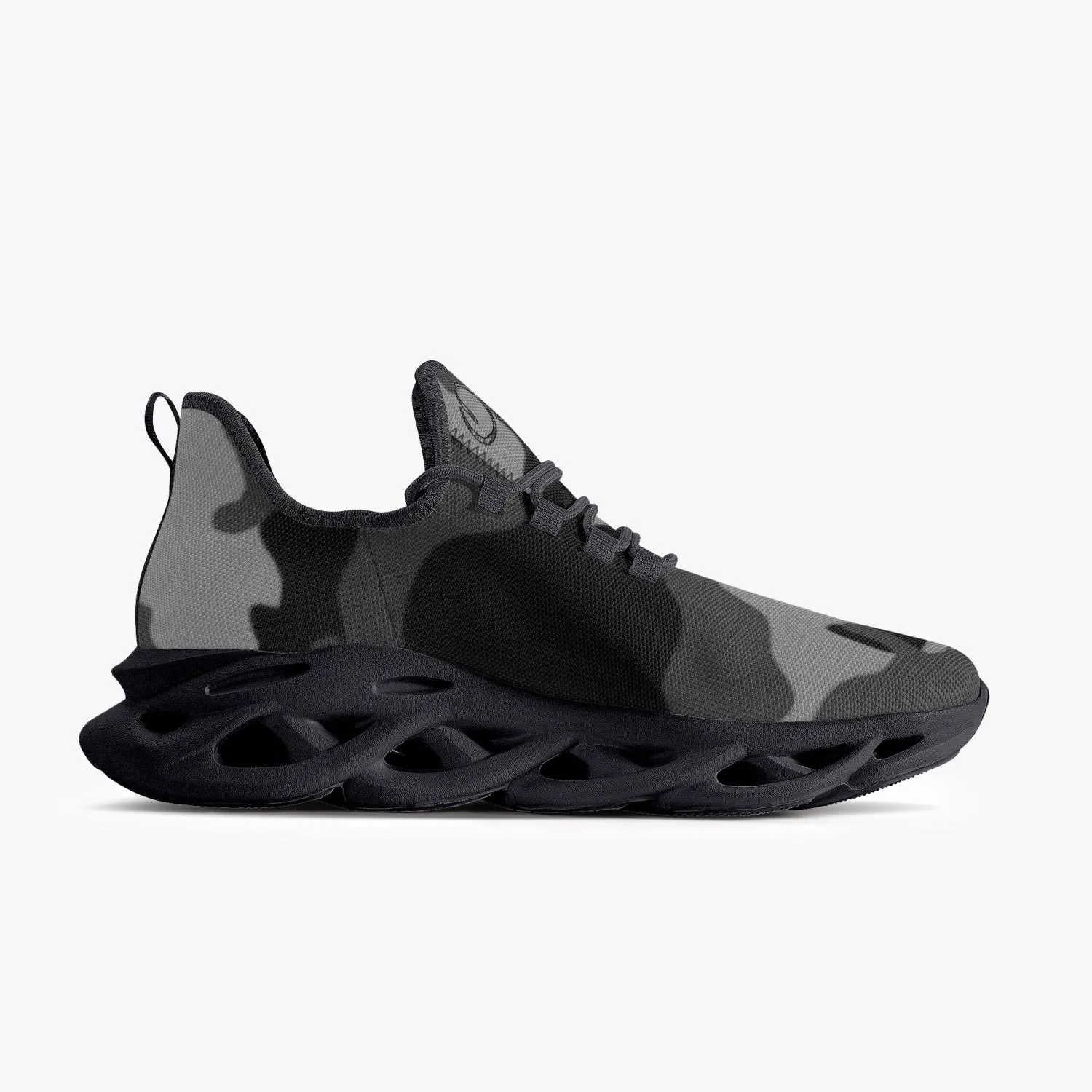 Officially Sexy Grey Army Camouflage Collection Bounce Mesh Knit Sneakers - Black