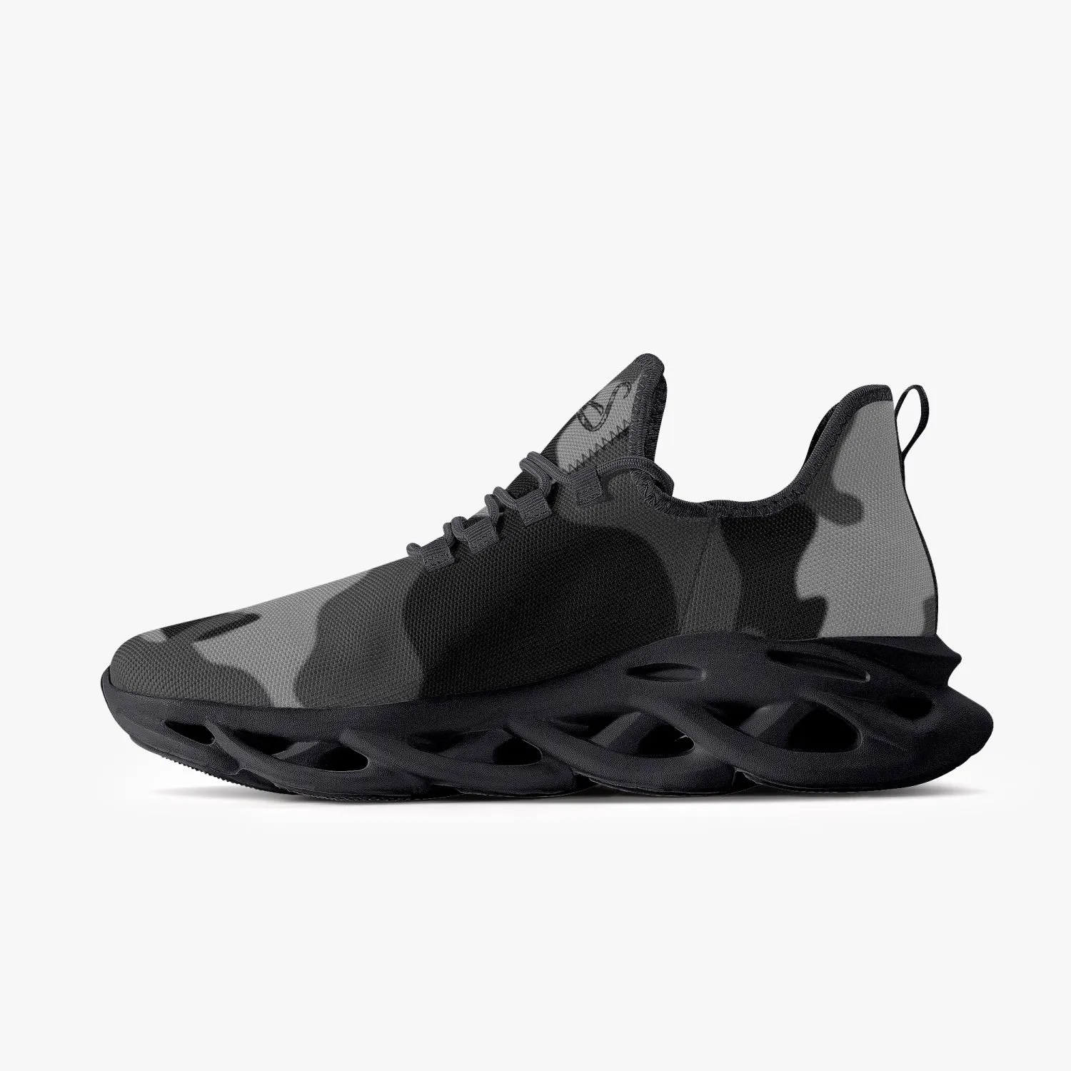 Officially Sexy Grey Army Camouflage Collection Bounce Mesh Knit Sneakers - Black