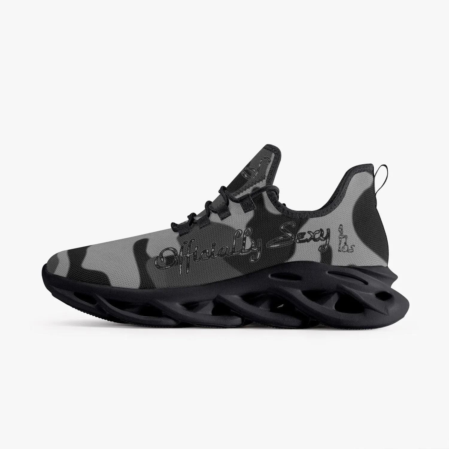 Officially Sexy Grey Army Camouflage Collection Bounce Mesh Knit Sneakers - Black