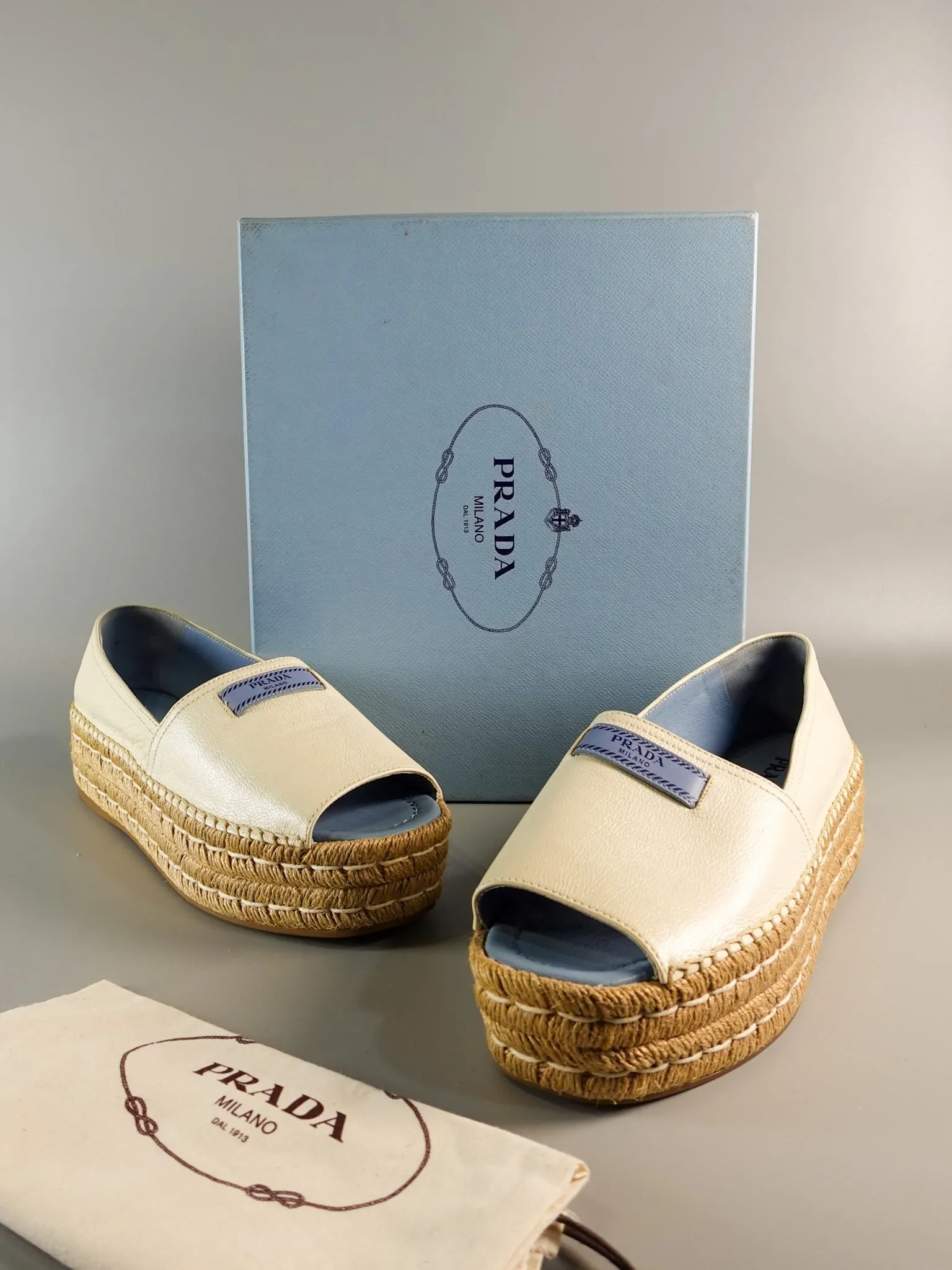 Open Toe Platform Espadrilles in Off White Size 40 (26.5cm)