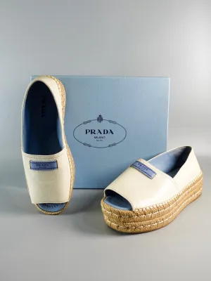 Open Toe Platform Espadrilles in Off White Size 40 (26.5cm)
