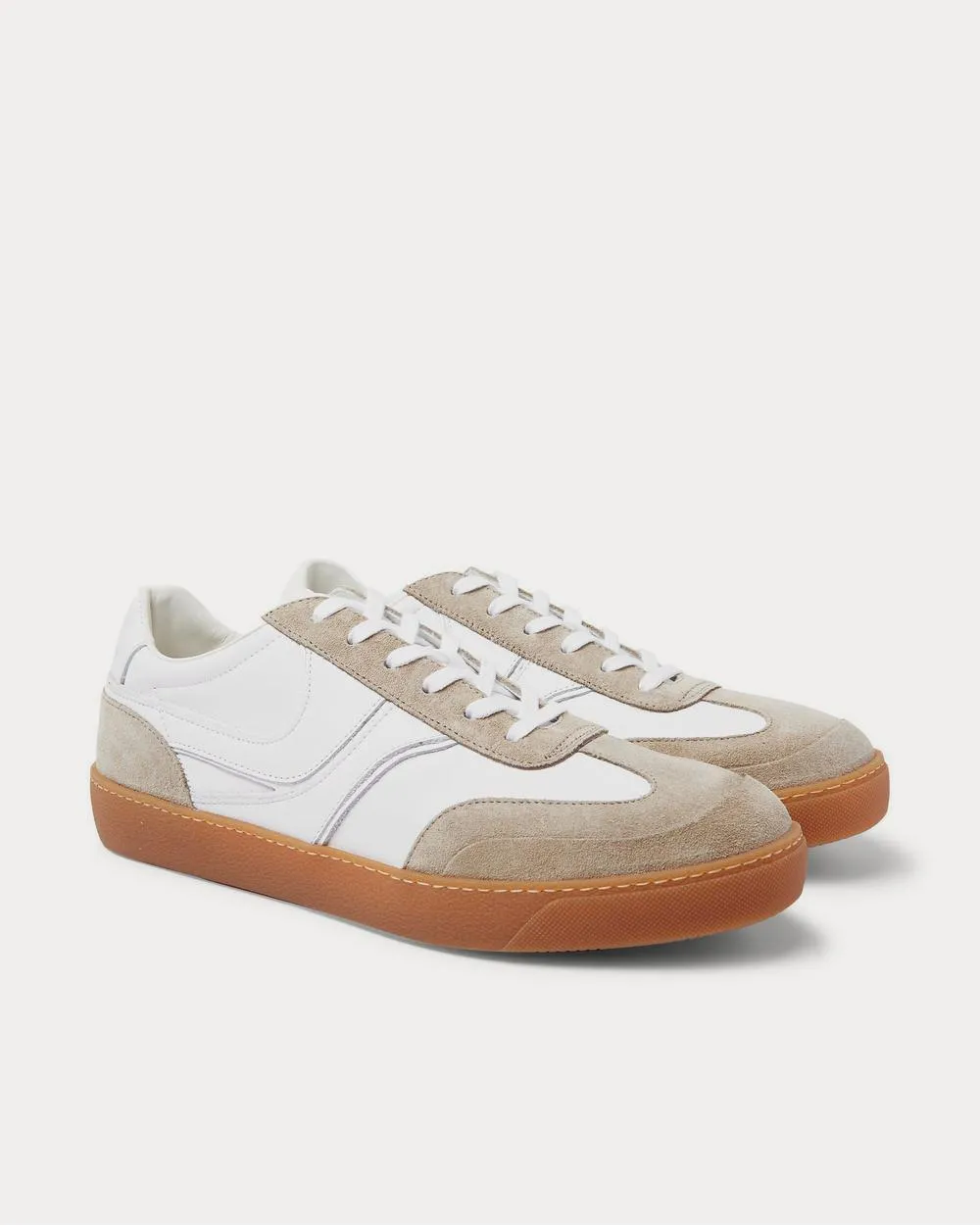 Panelled Suede and Leather  White low top sneakers