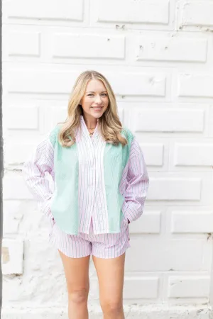 Pink & Green Stripe Pajama Top