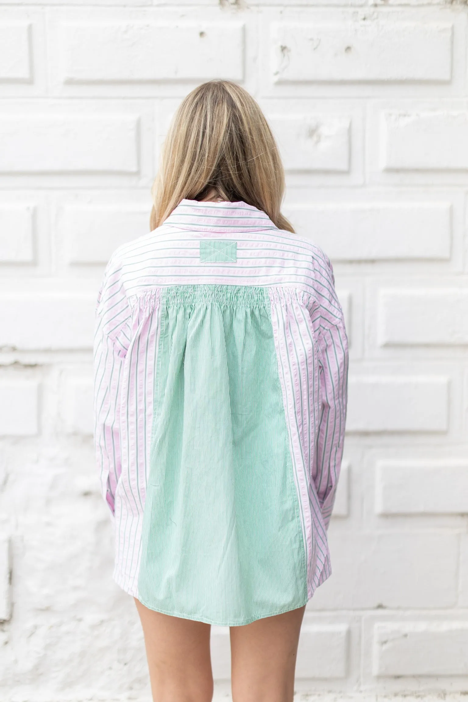 Pink & Green Stripe Pajama Top