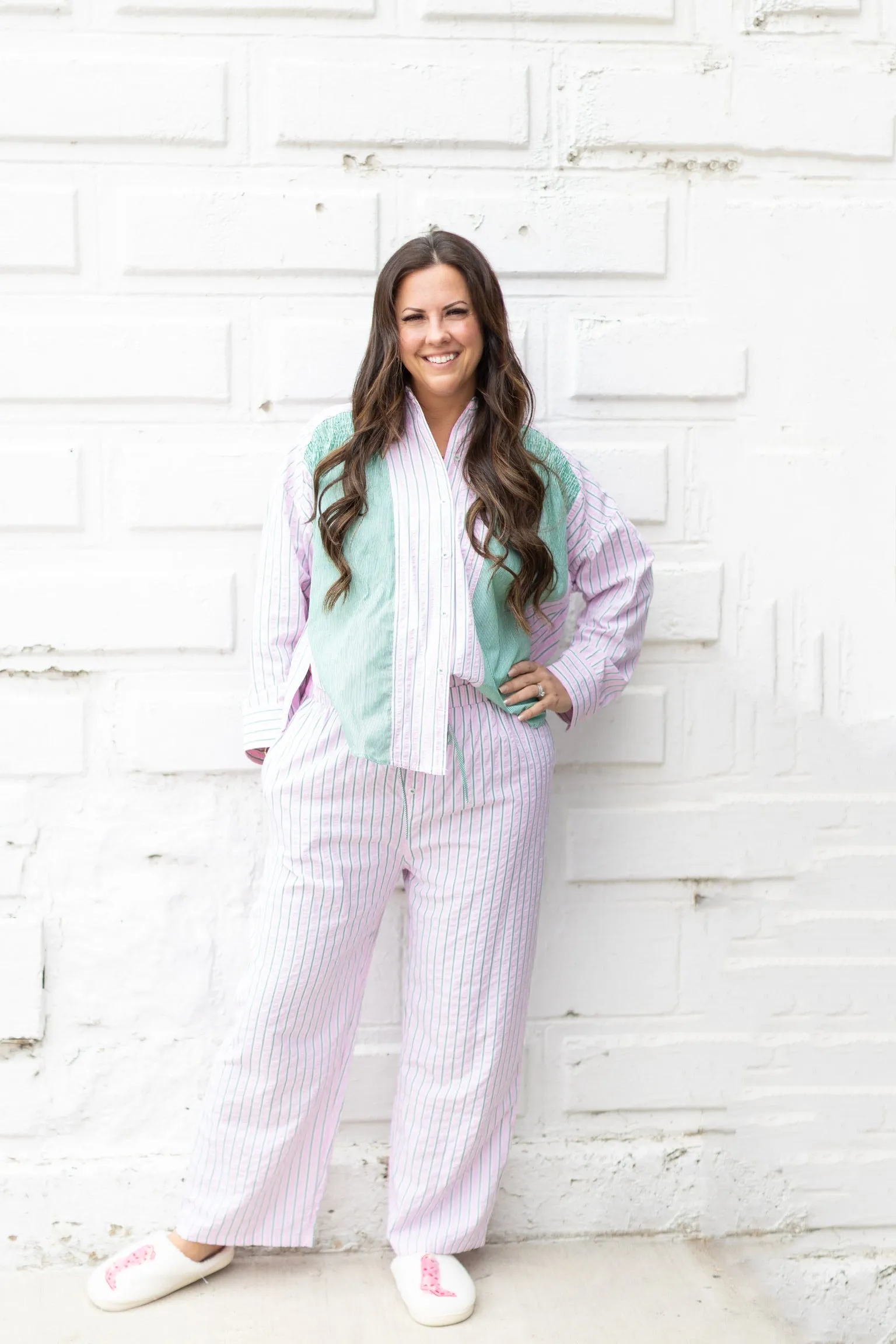 Pink & Green Stripe Pajama Top