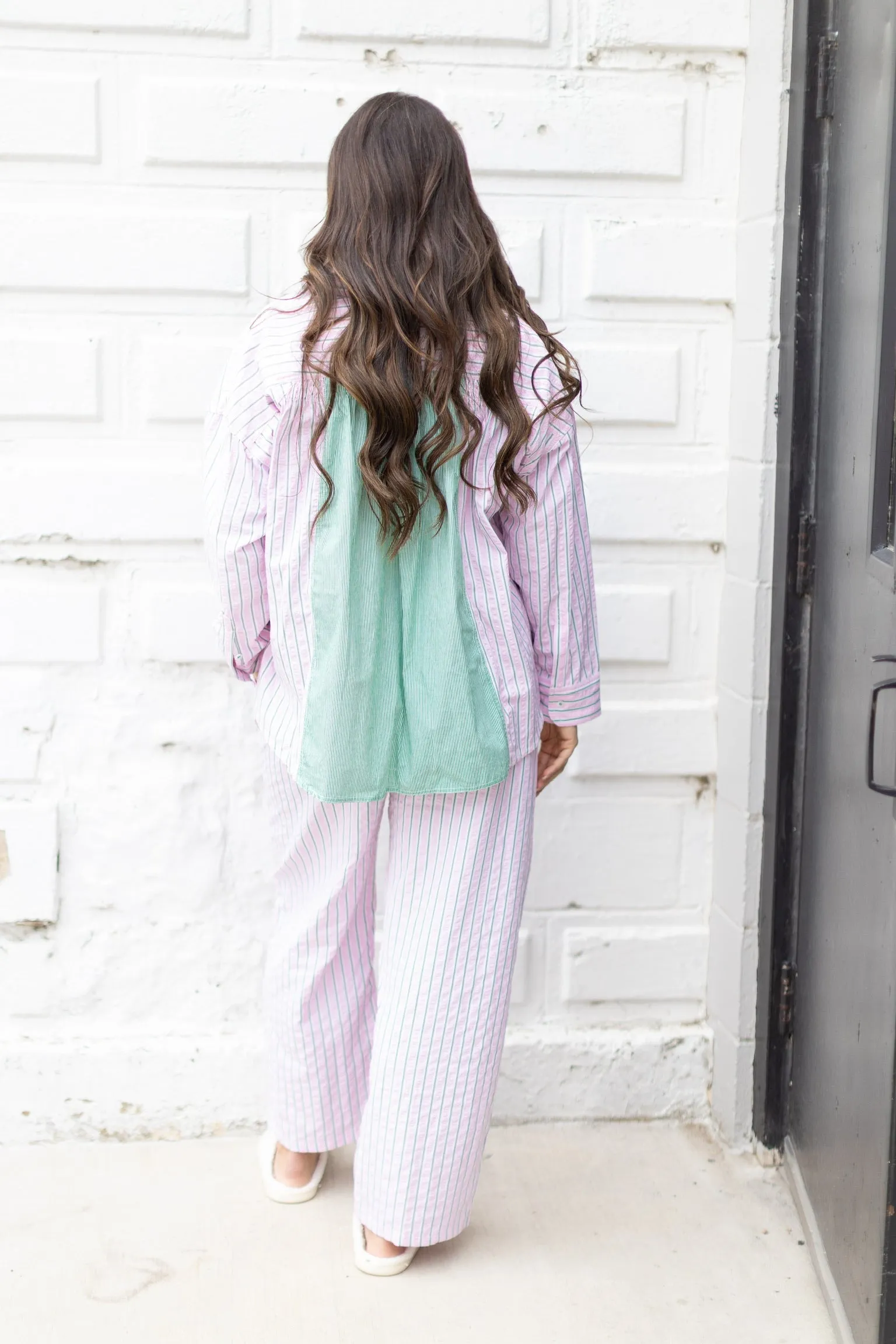 Pink & Green Stripe Pajama Top