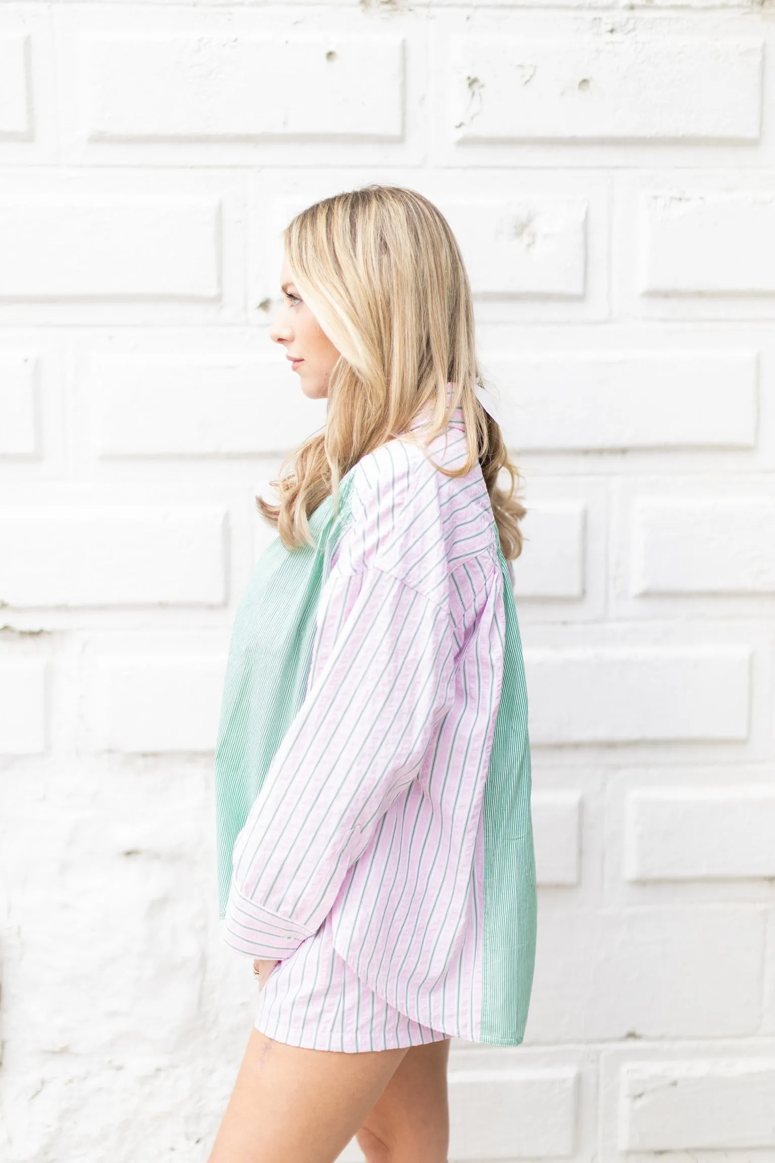 Pink & Green Stripe Pajama Top