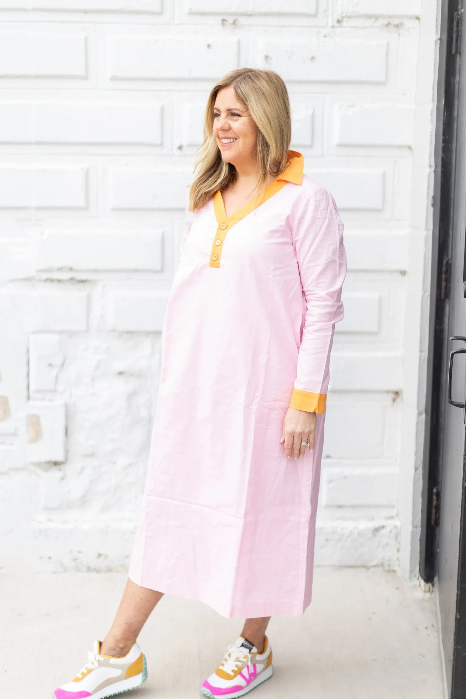 Pink Contrast Linen Dress