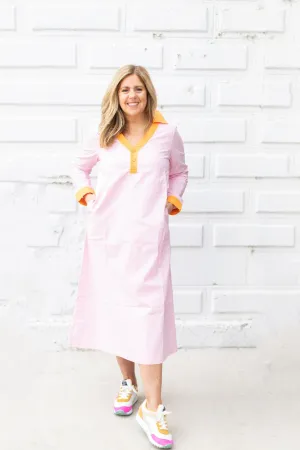Pink Contrast Linen Dress