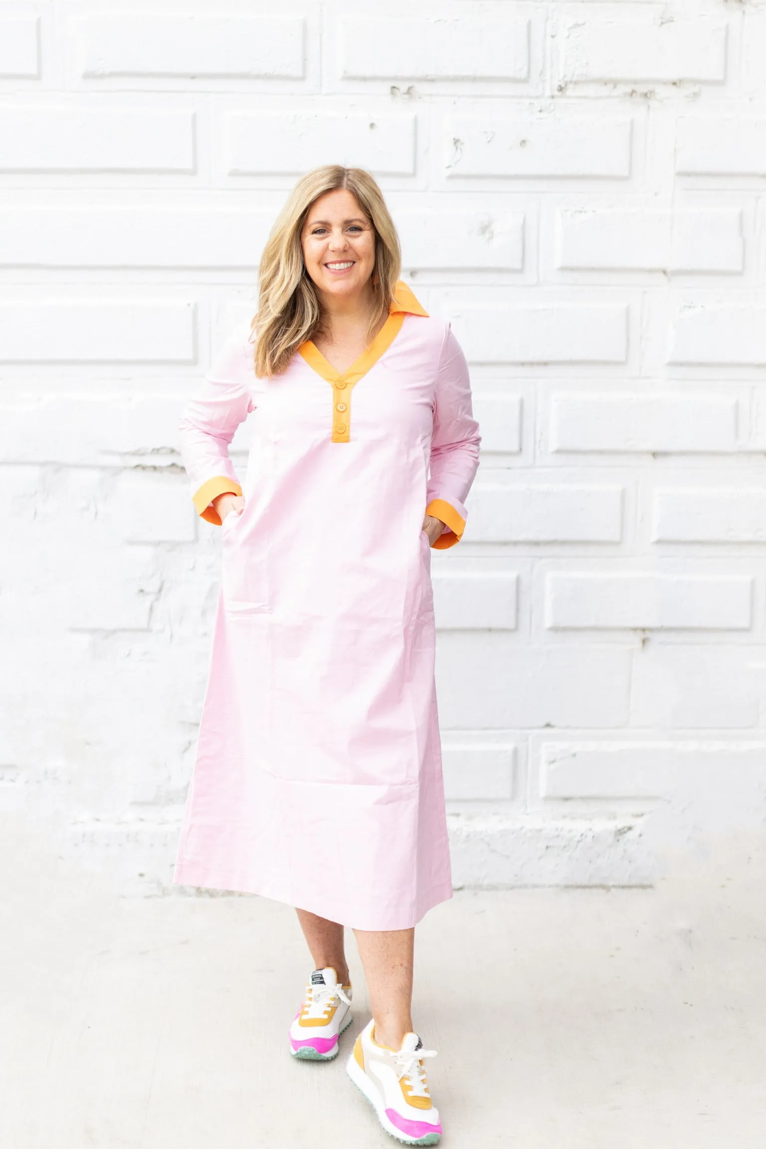 Pink Contrast Linen Dress
