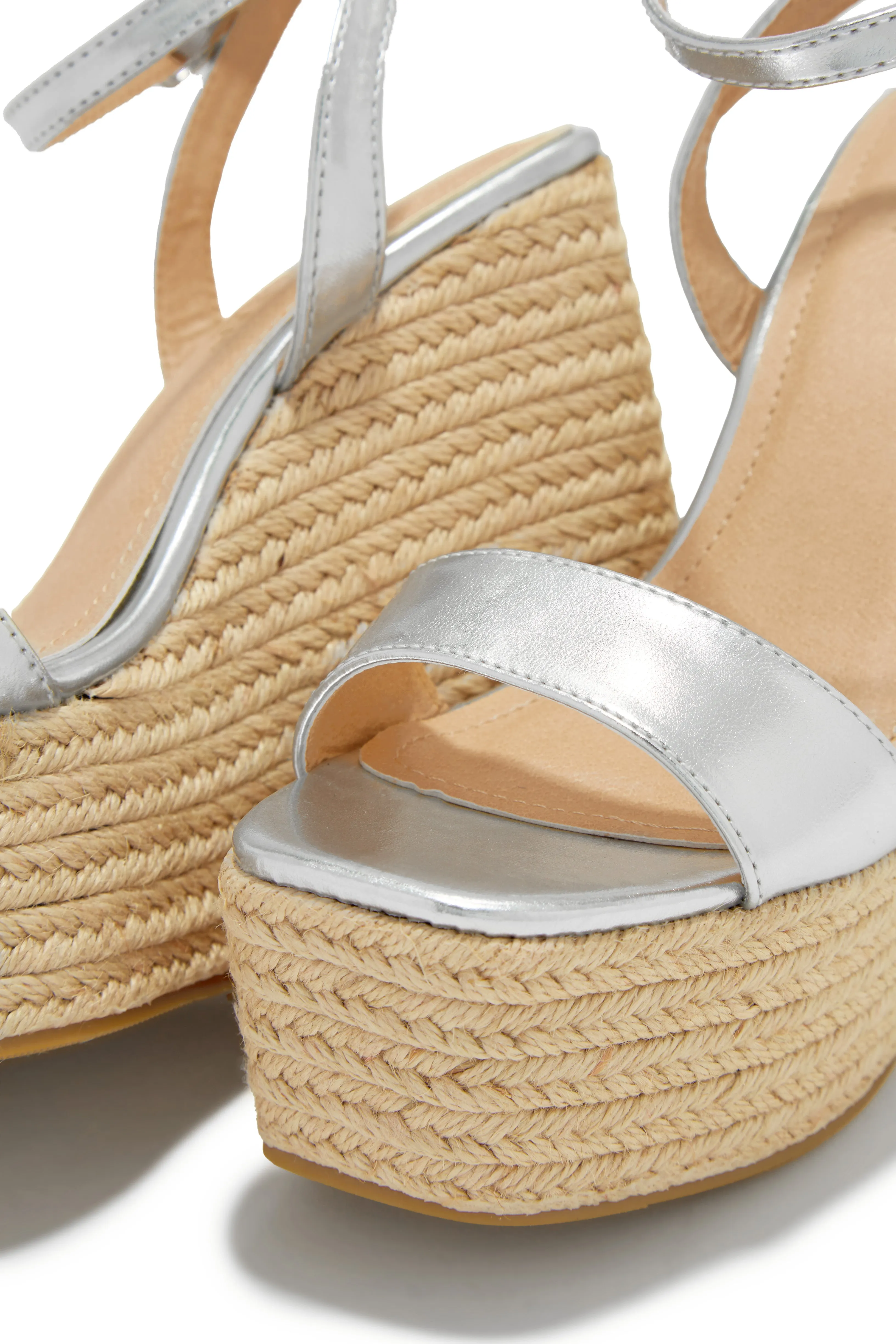 Poolside Espadrille Platform Wedges - Silver