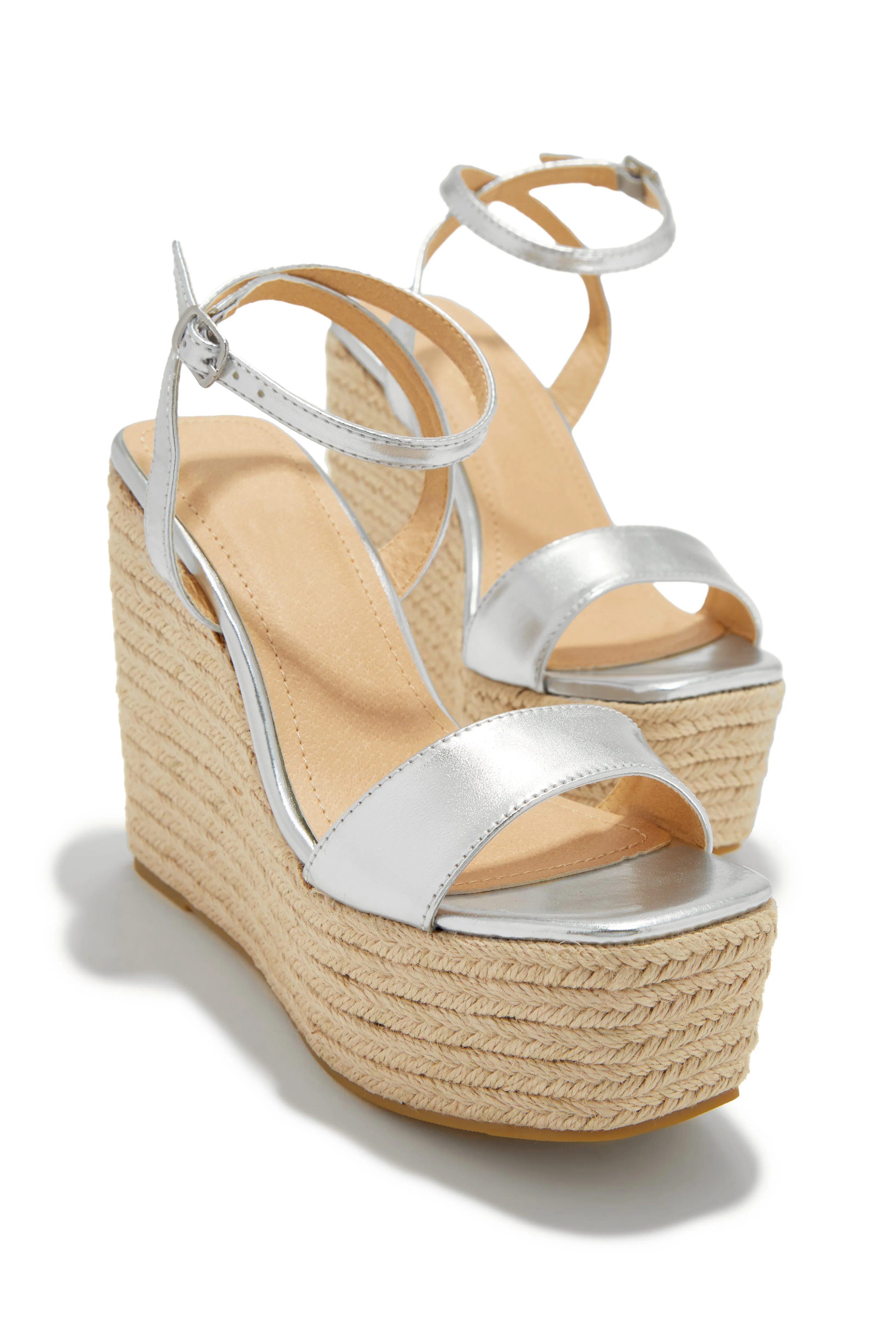Poolside Espadrille Platform Wedges - Silver