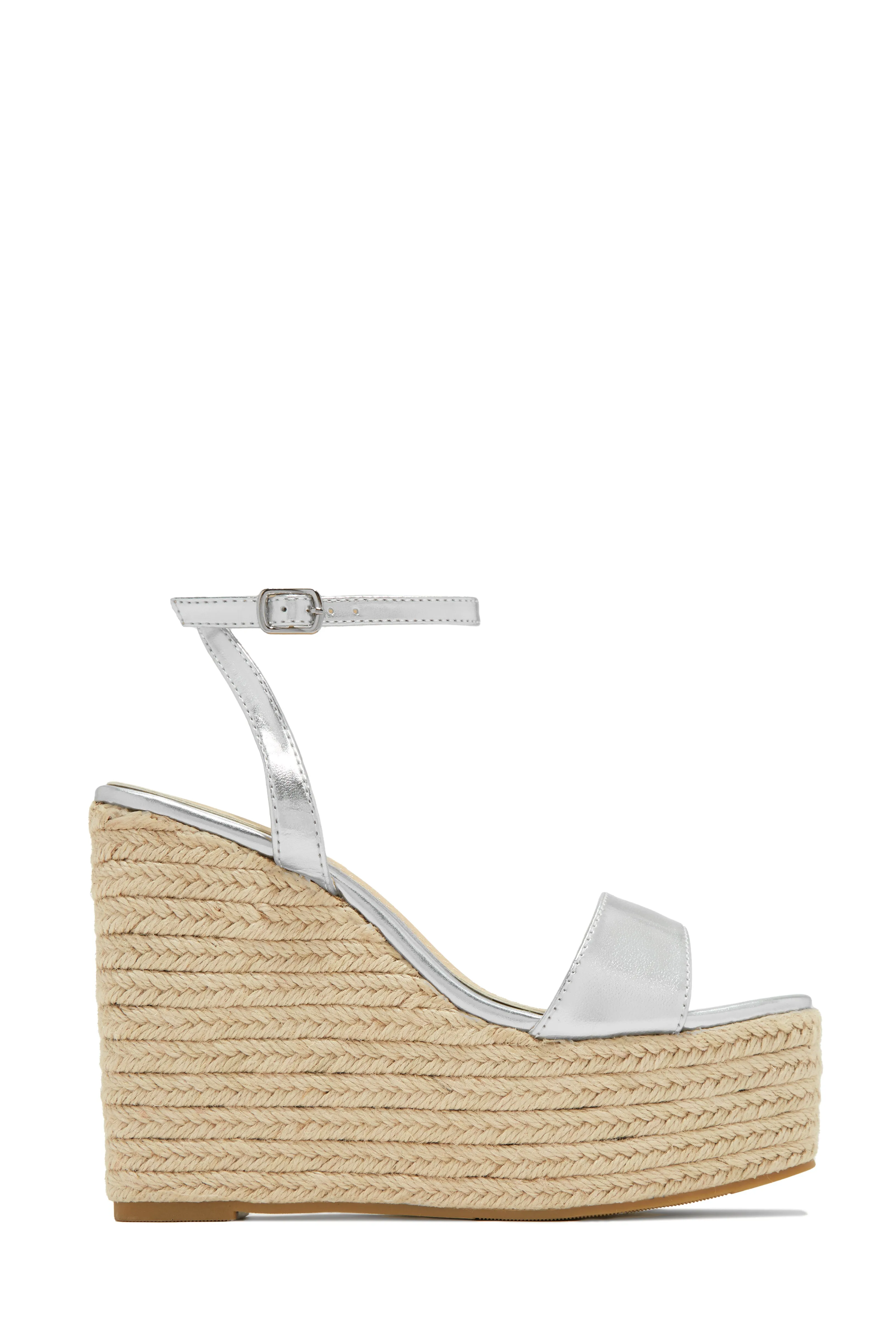 Poolside Espadrille Platform Wedges - Silver