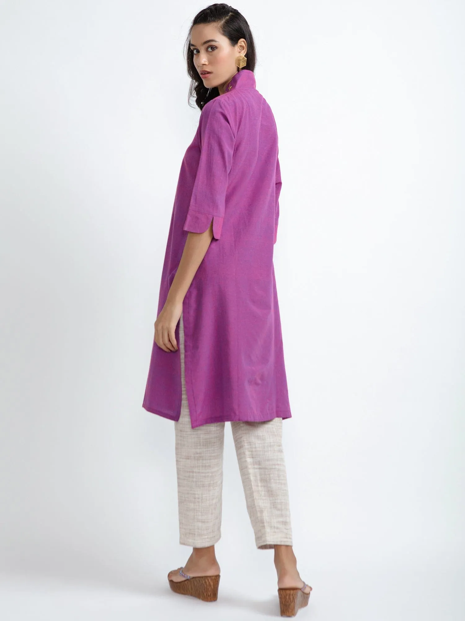 Purple Mirror Work Cotton Kurta set