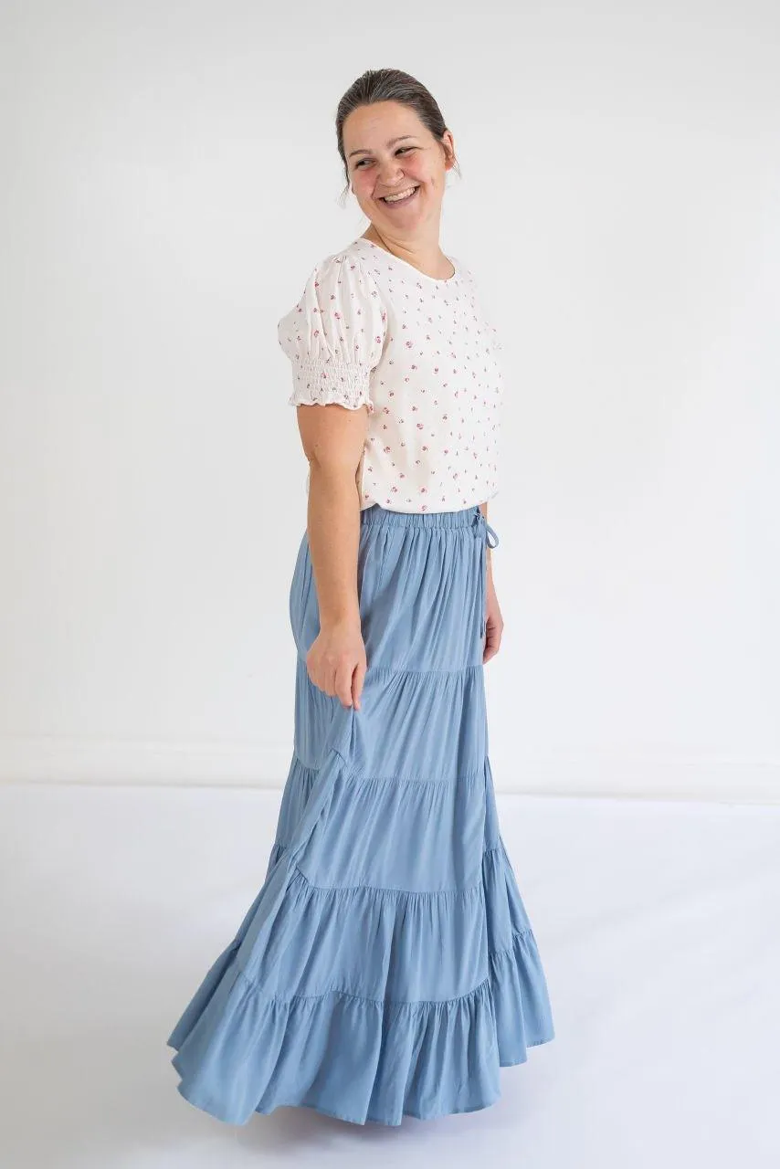 Raine Tiered Maxi Skirt in Cloud