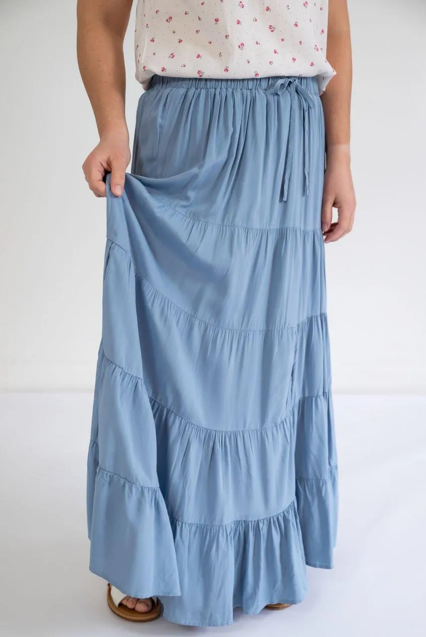 Raine Tiered Maxi Skirt in Cloud