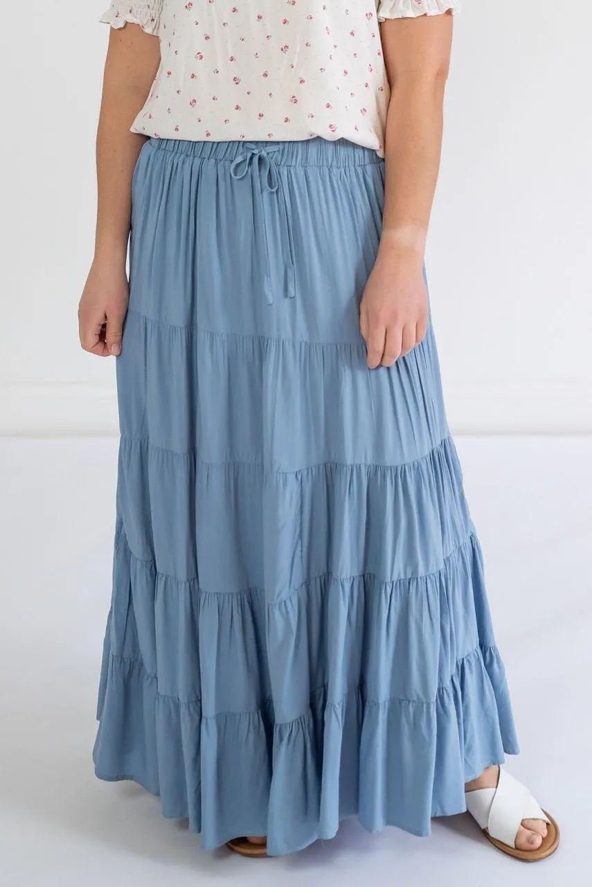 Raine Tiered Maxi Skirt in Cloud