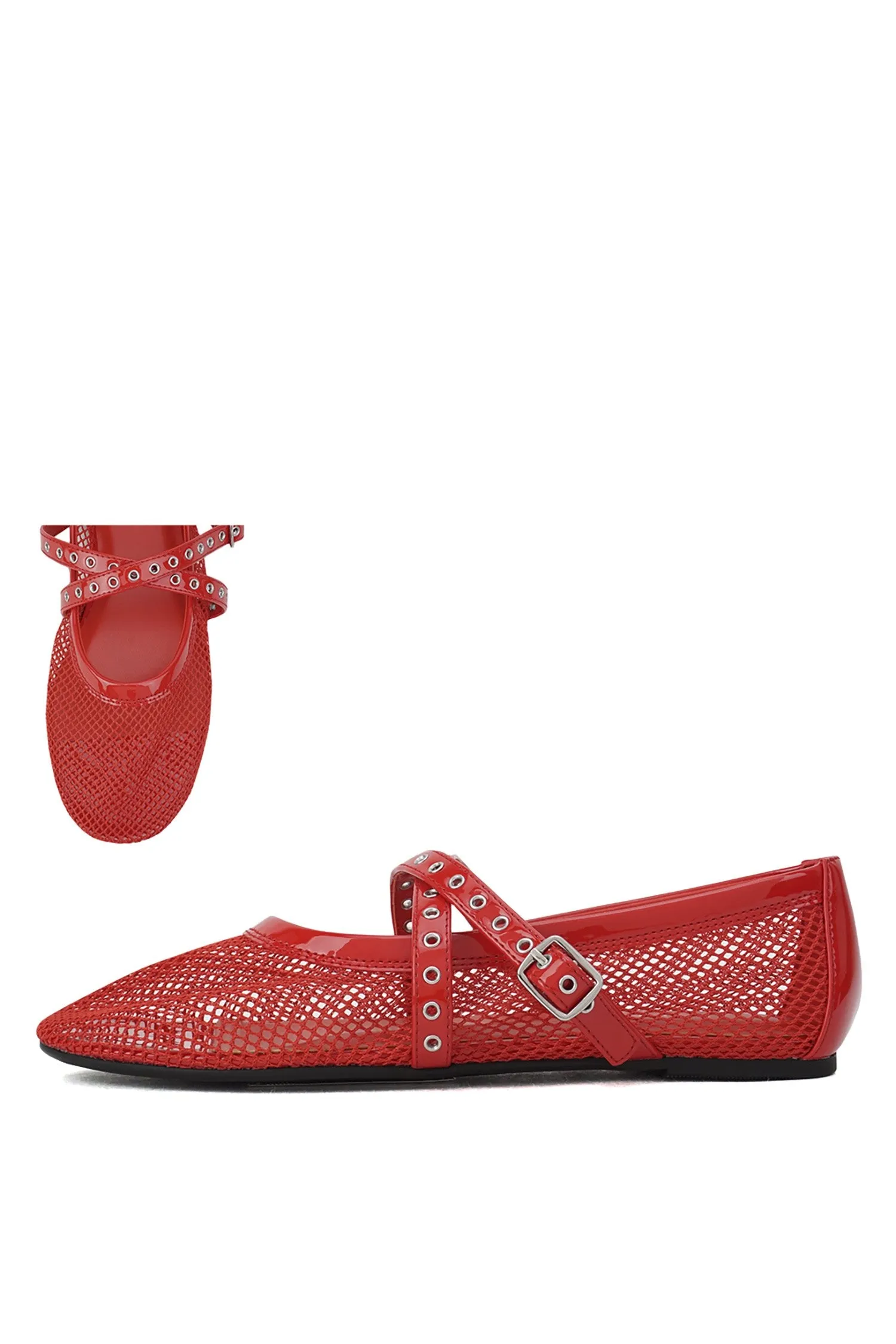Red Mesh Mary Jane Flats