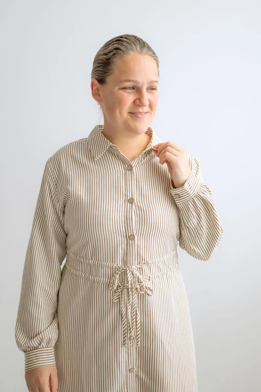 Reed Midi Dress in Caramel Stripes - FINAL SALE