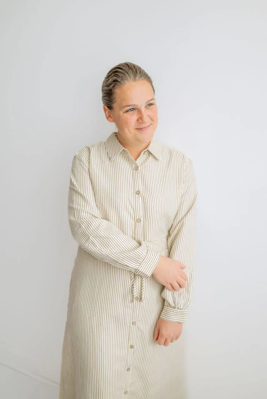 Reed Midi Dress in Caramel Stripes - FINAL SALE