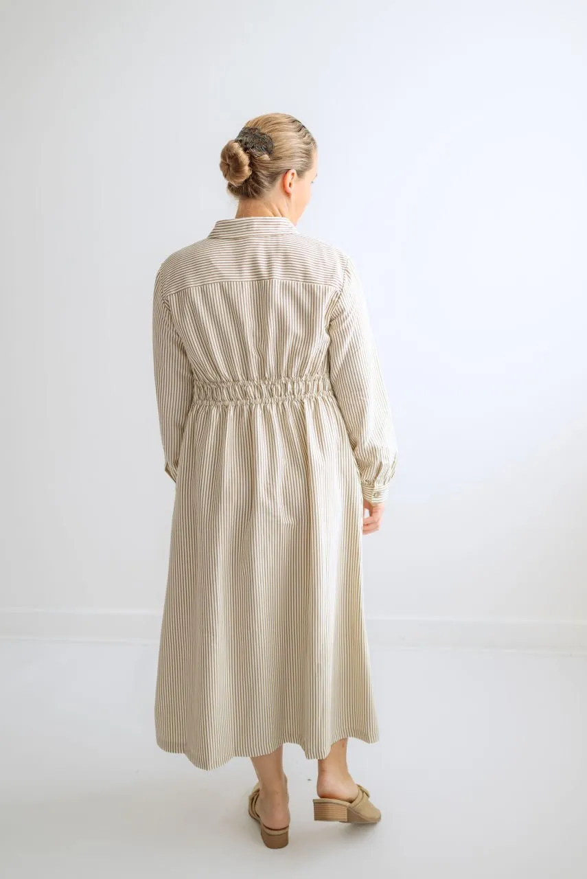 Reed Midi Dress in Caramel Stripes - FINAL SALE