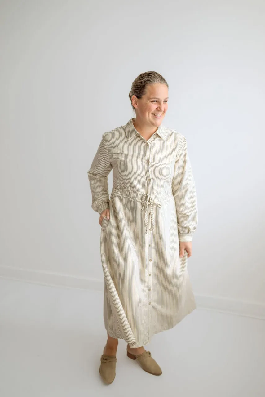 Reed Midi Dress in Caramel Stripes - FINAL SALE