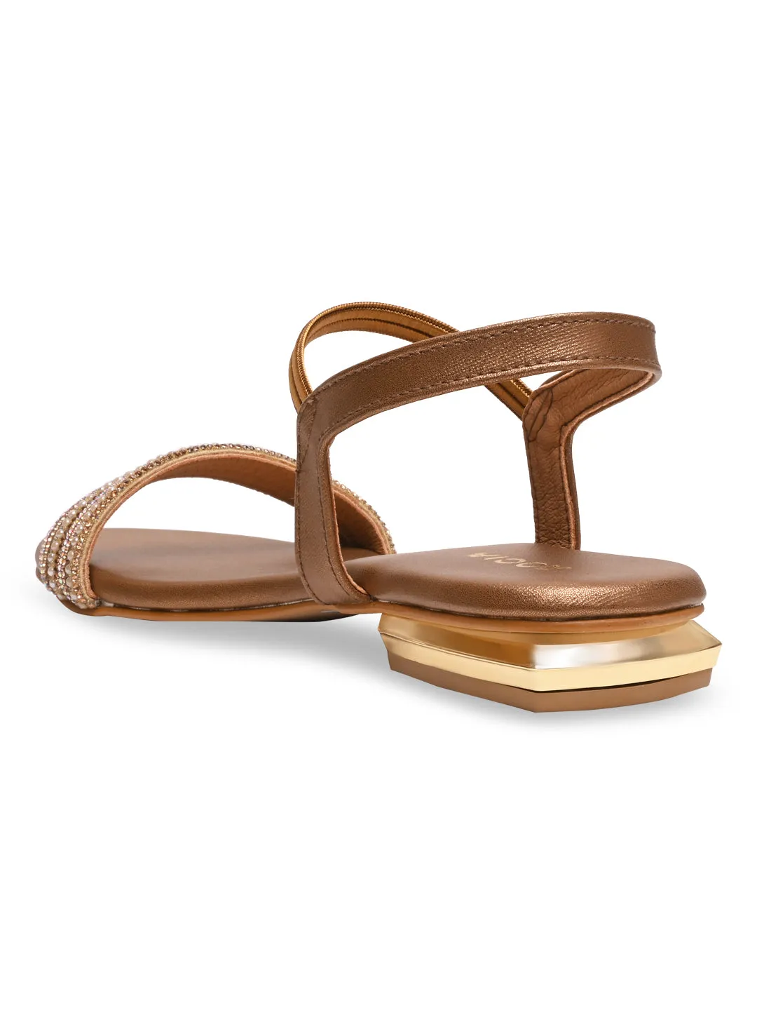 Rocia By Regal Antique Gold Women Diamond Flat Sandals