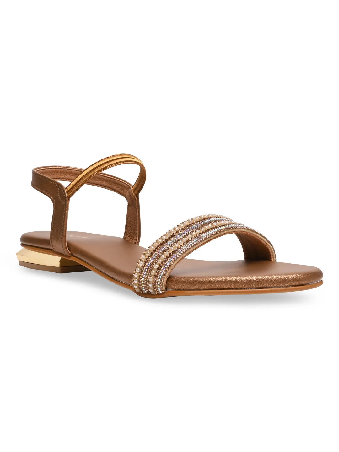 Rocia By Regal Antique Gold Women Diamond Flat Sandals