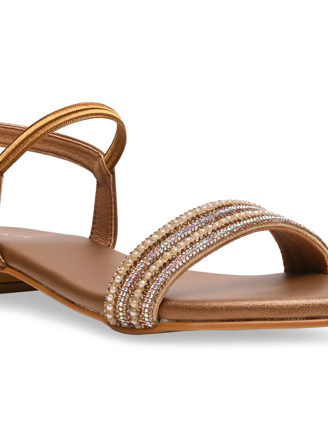 Rocia By Regal Antique Gold Women Diamond Flat Sandals