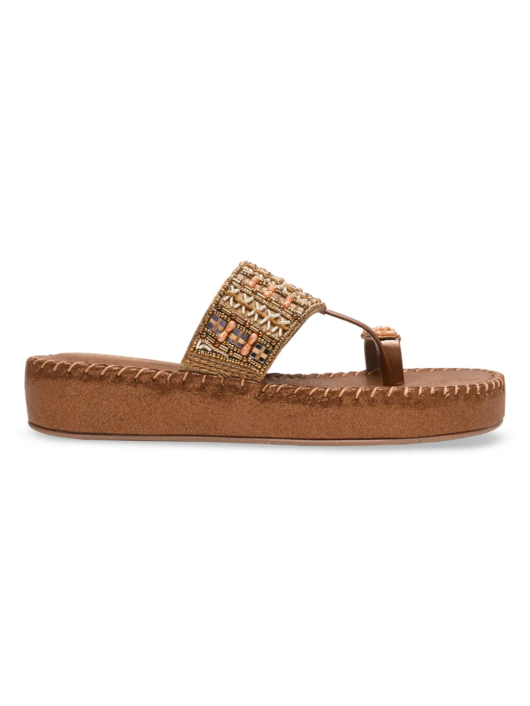 Rocia By Regal Antique Gold Women Embroidered Cushioned Flats