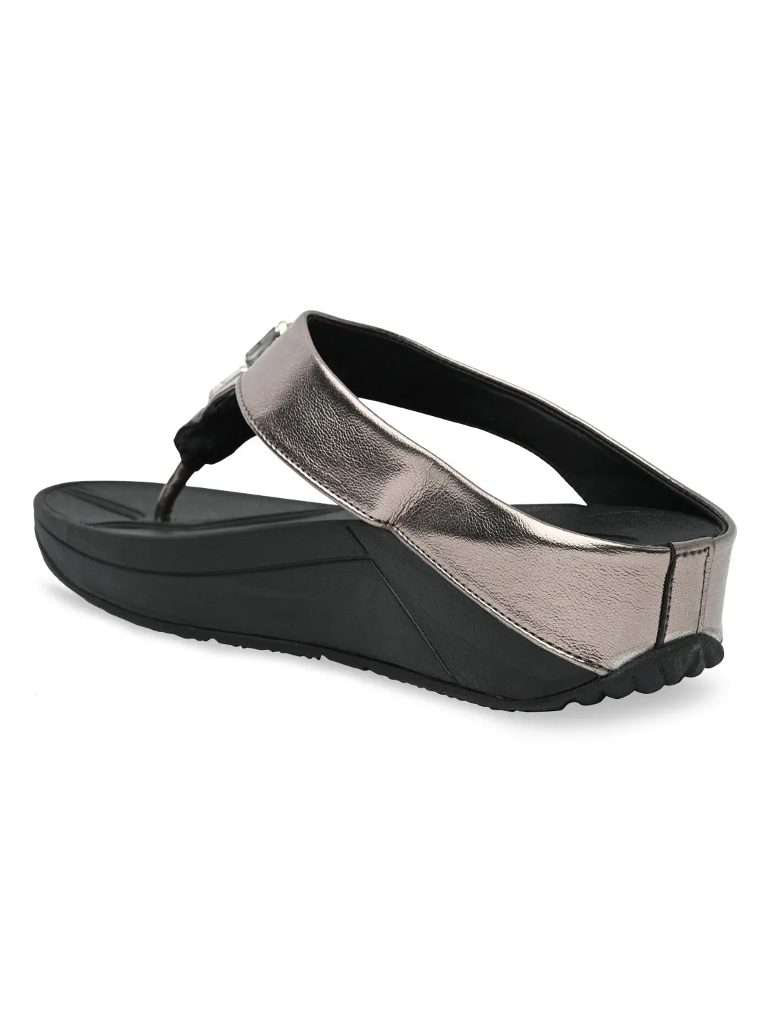 Rocia By Regal Gun Metal Women Diamond Studded Comfort Flats