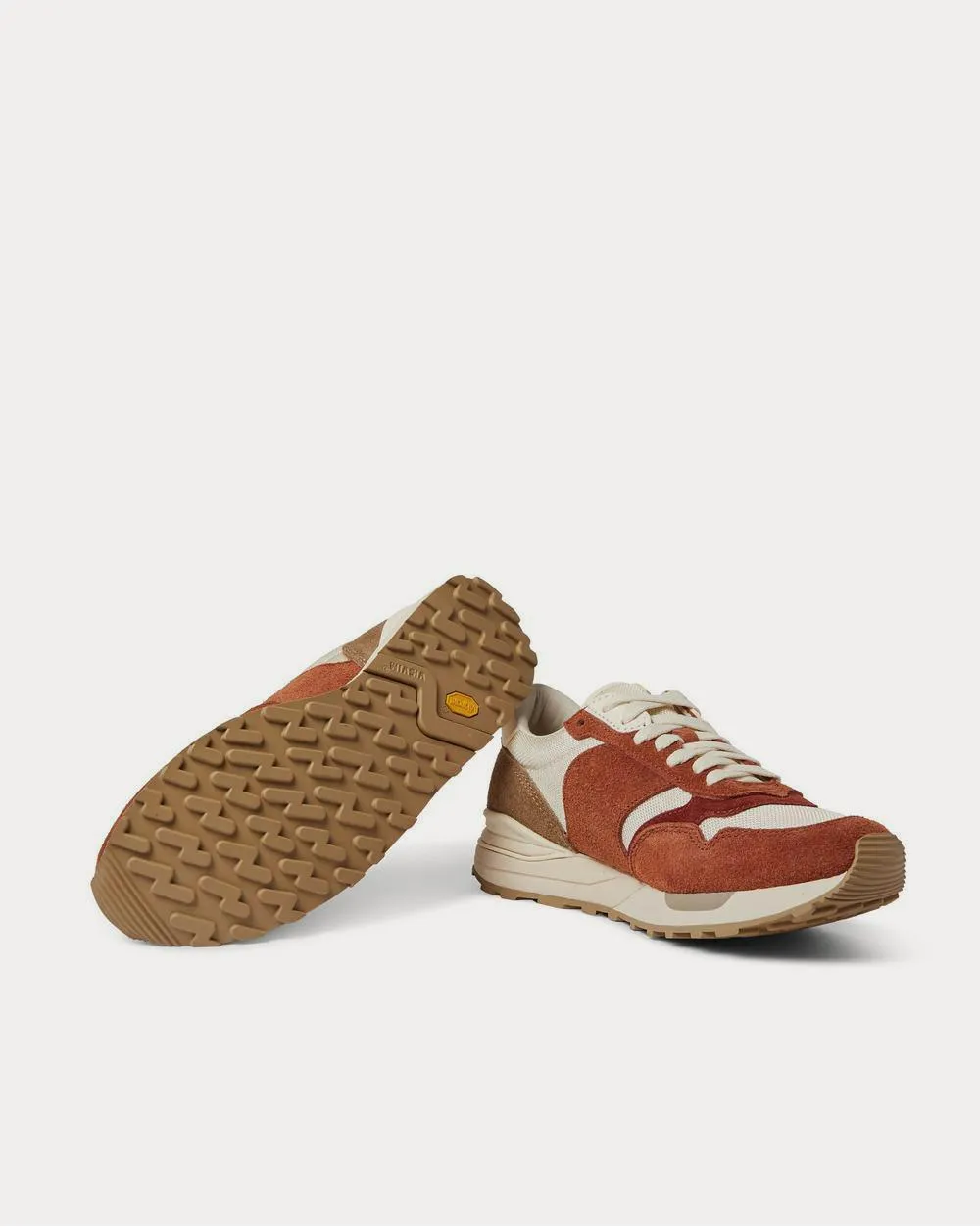 Roland Leather-Trimmed Suede and Mesh  Orange low top sneakers