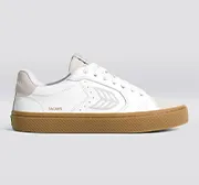 SALVAS Gum White Premium Leather Vintage White Suede Ice Logo Sneaker