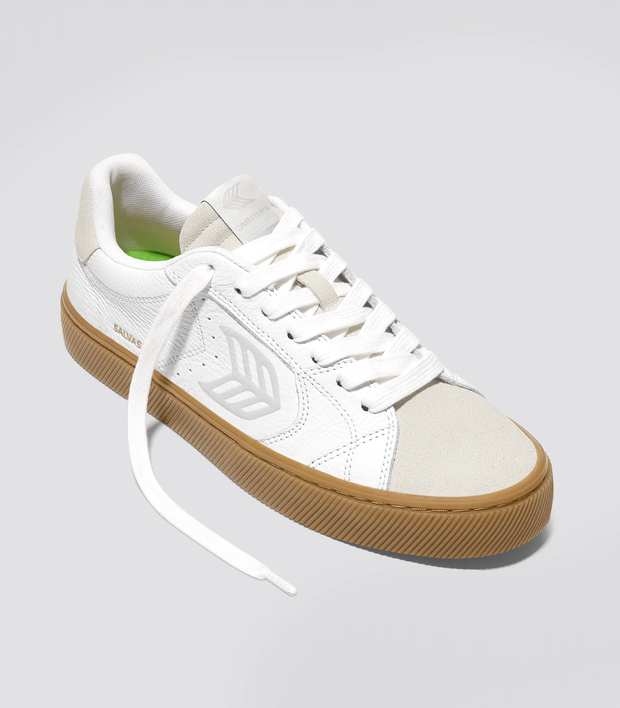 SALVAS Gum White Premium Leather Vintage White Suede Ice Logo Sneaker