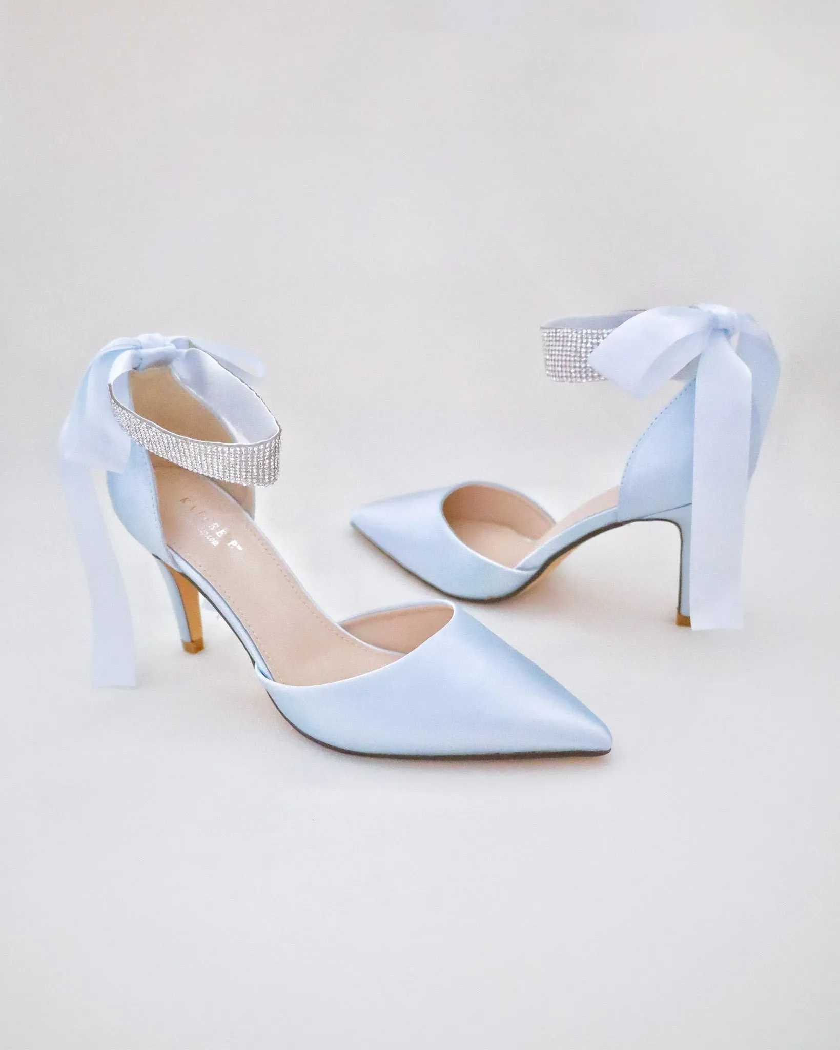 Satin Wedding Heels with Rhinestones Strap