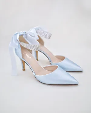 Satin Wedding Heels with Rhinestones Strap