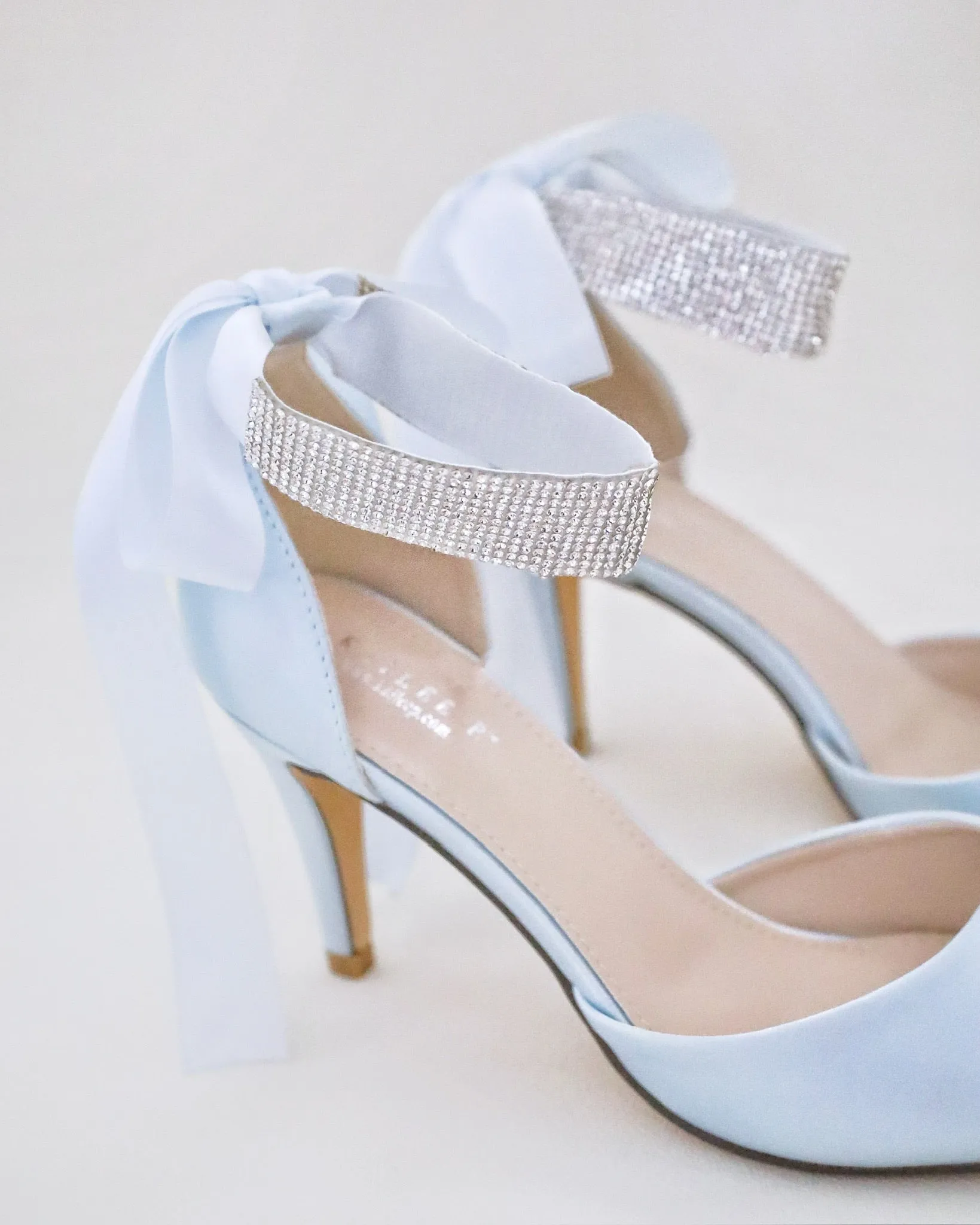 Satin Wedding Heels with Rhinestones Strap