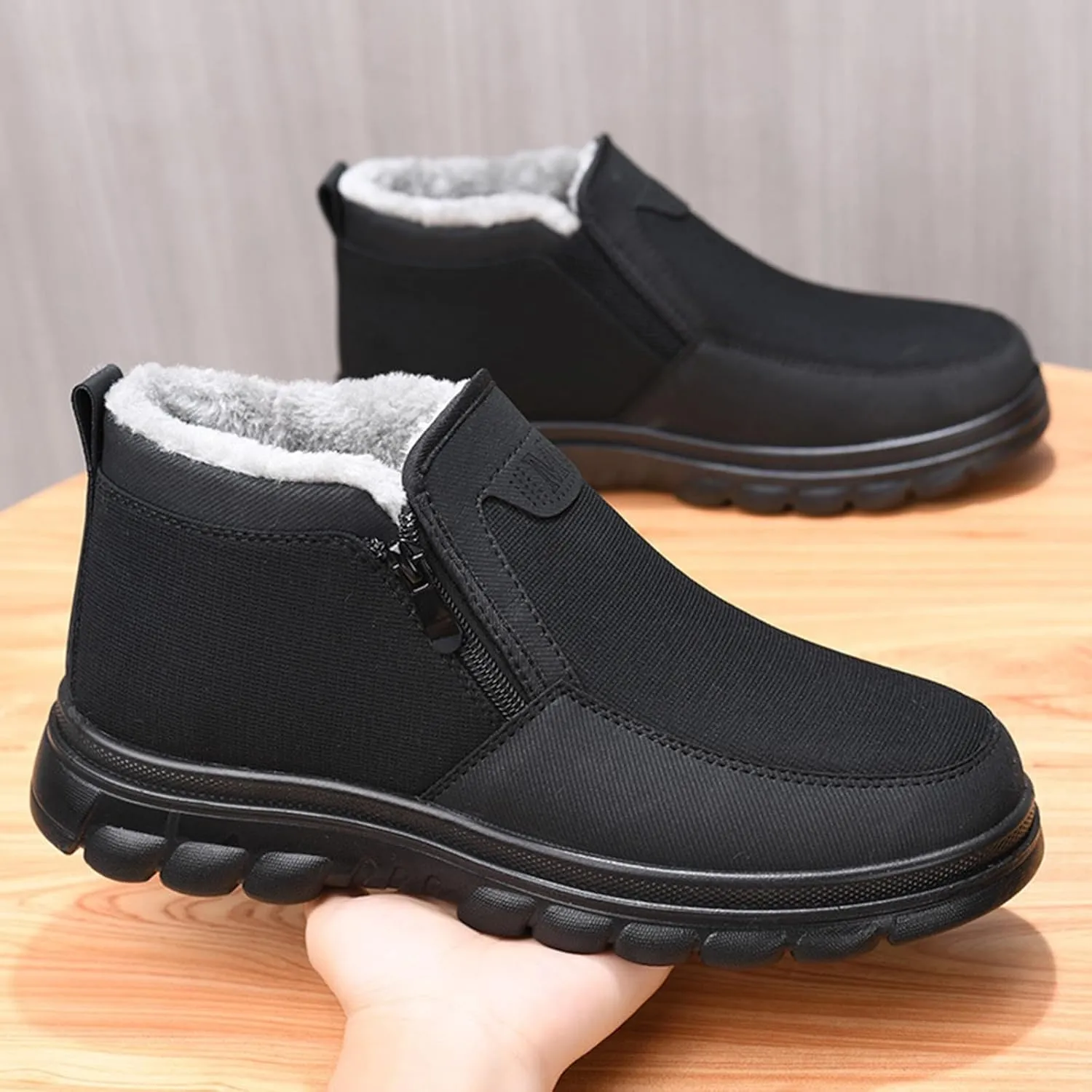 Snow Shoes For Men Plush Lined Side Zipper Walking Shoes Pull-on Hiking Boots Women aterproof Soft Casual Shoes