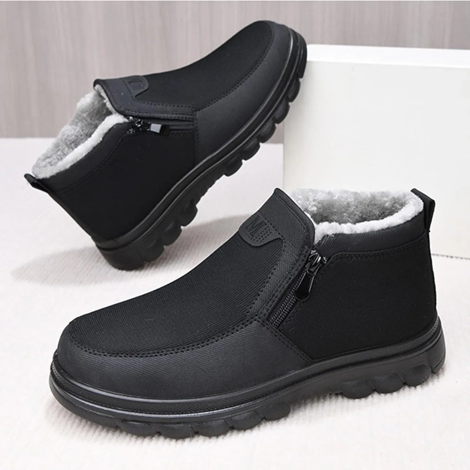 Snow Shoes For Men Plush Lined Side Zipper Walking Shoes Pull-on Hiking Boots Women aterproof Soft Casual Shoes
