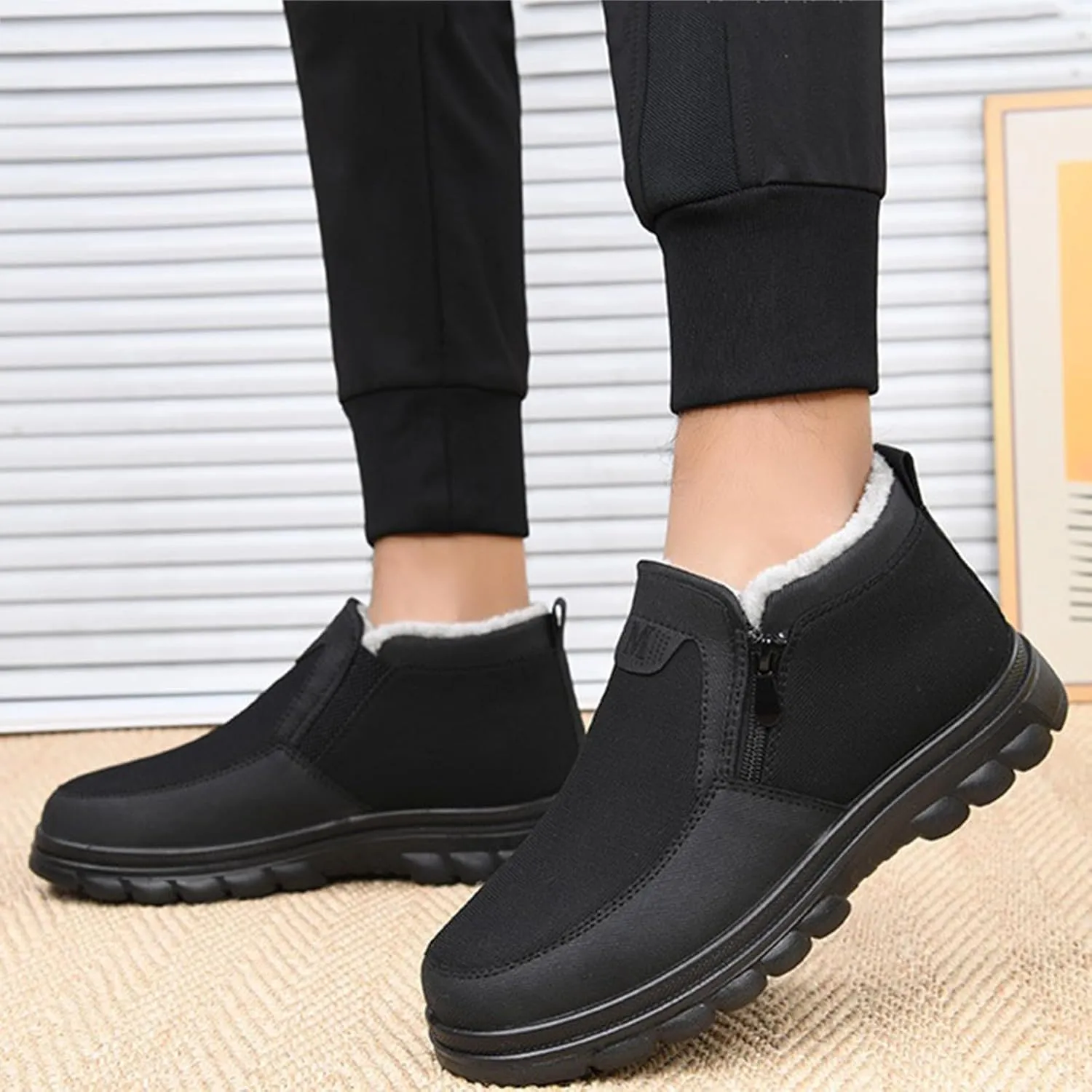 Snow Shoes For Men Plush Lined Side Zipper Walking Shoes Pull-on Hiking Boots Women aterproof Soft Casual Shoes