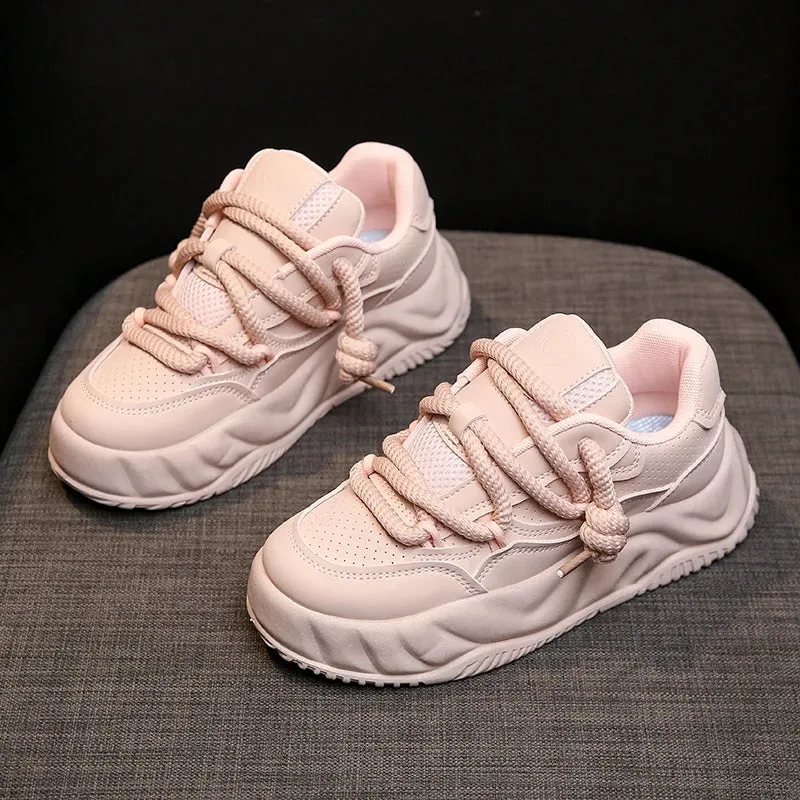 Sohiwoo Women 6 CM Platform Versatile Solid Design Sneakers Comfortable Lace Up Running Walking Sports Casual Shoes For Female 35-40
