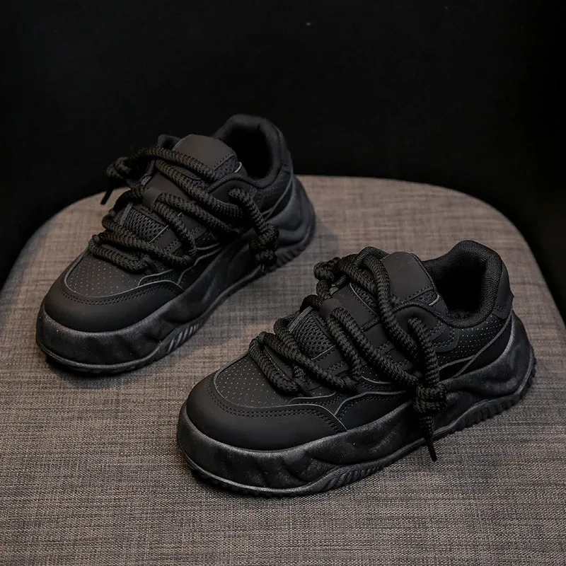 Sohiwoo Women 6 CM Platform Versatile Solid Design Sneakers Comfortable Lace Up Running Walking Sports Casual Shoes For Female 35-40